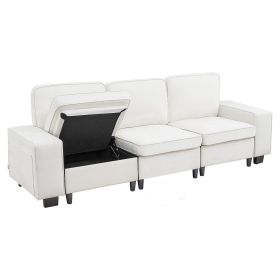 VEVOR 100-Inch Modular 3-Seater Sofa – Comfy Couch with Deep Seats & Hidden Storage, Modern Design for Living Room, Apartment, or Office, White