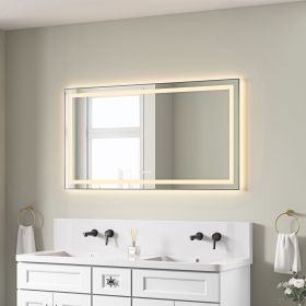 55 x 30 Inch LED Bathroom Mirror with Front and Backlight, Wall Mounted Vanity Mirror with Aluminum Frame, Anti-Fog, Memory, 3 Colors