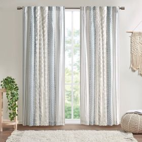 Cotton Printed Curtain Panel with Chenille Stripe and Lining White/Navy 50x84"