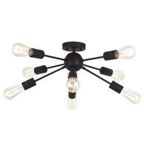 Modern 8 Light Sputnik Chandelier Light Fixtures Black Semi Flush Mount Ceiling Lighting Industrial Vintage Mid-Century Starburst Style Ceiling Lamp f