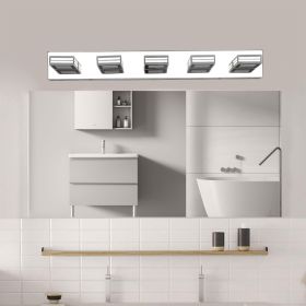 32" Modern Chrome 5-Light LED Vanity Light, Square Acrylic Lampshades Wall Mount Fixture for Bathroom, Mirror Lighting