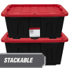 Large Storage Bin, 27 Gallon Plastic Storage Container with Snap-On Lid, Black and Red 4Pack