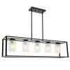 5-Light Industrial Modern Dining Room Ceiling Lighting in Matte Black Finish with Glass Shade Classic Pendant Island Lighting Fixture for Living Room