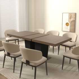 Extendable Dining Room Table for 4-10 People,Wooden Transformer Kitchen Dining Table with Black Double Sturdy Pedestal Base