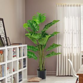 2 Pieces 5 Feet Artificial Monstera Tree Set with Plastic Nursery Pot for Porch and Office
