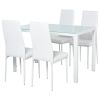 5-Piece Rectangular Glass Kitchen Table and Chairs with Metal Frame and Faux Leather Upholstery for Dining Room, White