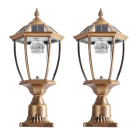 20 H  Golden Solar Powered LED Outdoor Lantern, Vintage Garden Light With Elegant Glass Design For Pathways, Yards, And Patios 2-Pack