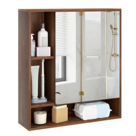 2 In 1 Mirrored Bathroom Wall Cabinet, Space-Saving Medicine Cabinet With Hidden Storage & Shelves - Walnut