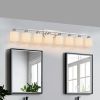 8-Light Bathroom Light Fixtures, 52inch Nickel Vanity Light with Milky White Glass Shade, Modern Bathroom Wall Lights Over Mirror