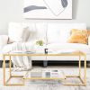 1PC Modern 2-Tier Rectangular Coffee Table with Glass Table Top Living RoomTables