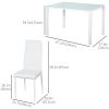5-Piece Rectangular Glass Kitchen Table and Chairs with Metal Frame and Faux Leather Upholstery for Dining Room, White