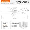 YUHAO 52 in. Indoor Integrated LED Matte Black Low Profile Ceiling Fan with Reversible DC Motor and 5 Plywood Blades