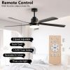 65 Inch Black Ceiling Fan with Light, 5-Blade Dimmable LED Ceiling Fan with Remote Control