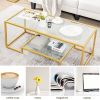 1PC Modern 2-Tier Rectangular Coffee Table with Glass Table Top Living RoomTables