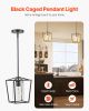 VEVOR 1-Light Black Pendant Light, 1 Pack, Farmhouse Iron Cage Metal Pendant Lighting with Clear Glass Shade