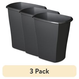 (3 pack) 10 Gallon Rectangular Wastebasket, Large Open Plastic Trash Can for Kitchen, Black
