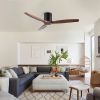 52In.Farmhouse Flush Mount  Low Profile Ceiling Fan with Solid Wood Blades and Remote Control
