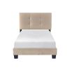 1pc Twin Platform Bed Light Brown Velvet Upholstered Adjustable Height Headboard Button Tufted Solid Wood Bedroom Furniture