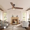 56 in. Integrated LED Indoor&Outdoor Brown Imitation Wood Ceiling Fan with Light Kit and Remote Control
