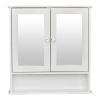 Double Door Mirror Indoor Bathroom Wall Mounted Cabinet Shelf White