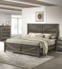 Rustic Gray 1pc King Size Bed Unique Design Headboard Simple Wooden Bedroom Furniture Metal Accents