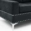 Sectional 3-Seaters Sofa with Reversible Chaise, Storage Ottoman and Cup Holders, Metal Legs and Copper Nails,Two White Villose Pillows