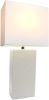 Elegant Designs LT1025-WHT Modern Leather Table Lamp with White Fabric Shade, White