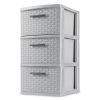 3 Drawer Weave Tower, Plastic Decor Drawers with Pull Handles, Gray