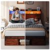 Queen-size Bed Frame with Storage Headboard, Footboard Storage Compartments and LED Lighting