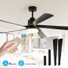65 Inch Black Ceiling Fan with Light, 5-Blade Dimmable LED Ceiling Fan with Remote Control