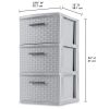 3 Drawer Weave Tower, Plastic Decor Drawers with Pull Handles, Gray