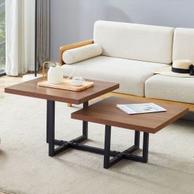 Perfectly Integrating Modern and Scandinavian Styles-Dark Walnut Double-Deck Coffee Table, Dimensions 45.2*23.62*17.91.