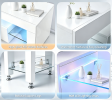 White High Gloss TV Stand with RGB LED Lights, MDF Entertainment Center with 2 Drawers & Tempered Glass Shelves