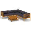 6 Piece Patio Lounge Set with Cushion Solid Acacia Wood