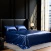 Satin Bed Sheets, Queen Size Sheets Set, 4 Pcs Silky Bedding Set with 15 Inches Deep Pocket for Mattress (Queen, Navy Blue)