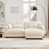 Over Size Modern Two-seater Sofa with Ottoman, Velvet 2-Seater with Round Bolster Armrests,With Waist Pillow and Throw Pillows