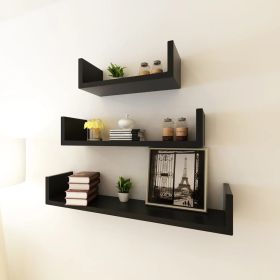 Wall Shelf Set of 3 Black MDF with a matte finish