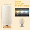 Small Bedside Table Lamp for Bedroom Minimalist Wood Base & Round Fabric Shade