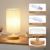 Small Table Lamp for Bedroom - Inline Control, Bedside Lamp with 3000K A15 LED Blub, Easy Assembly (Cream Shade - Wood Base, 9" Inline Control)