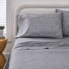 300 Thread Count 4-Piece Cotton Percale Ziggy Geo Print Grey Flannel Bed Sheet Set, Full