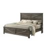 Rustic Gray 1pc King Size Bed Unique Design Headboard Simple Wooden Bedroom Furniture Metal Accents