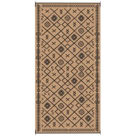 Reversible Outdoor Rug, Waterproof Plastic Straw with Carry Bag, 9' x 18', Black & Brown Rhombus