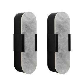 13.8in Natural Marble Wall Sconce, Black Sconces Set Of Two, Indoor Modern Bathroom Sconces Wall Lighting For Living Room, Bedroom, Hallway, Stairs