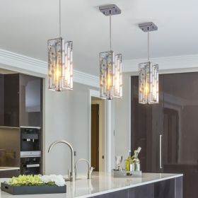 4inch Modern Crystal Pendant Light 3 Pack, Adjustable Hanging Ceiling Lamp With Crystal Prism Design For Dining Room, Kitchen Island, And Living Room