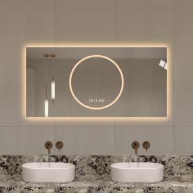 48x24 Inch Bathroom Mirror With Led Lights , Anti-Fog Lighted Vanity Mirrors For Wall Mounted, 3 Colors And 6 Level Dimmable, Horizontal