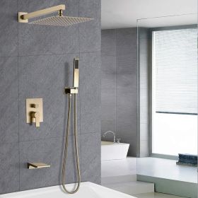 Shower System Bathroom Luxury 12 Inch Rain Shower Head With Handheld Mixer Shower Combo Set Wall Mounted Shower Faucet Trim With Valve Brushed Gold