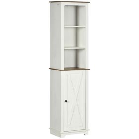Farmhouse Bathroom Cabinet, Tall Storage Cabinet with Door and Adjustable Shelves, 15.5" x 11.75" x 63", White