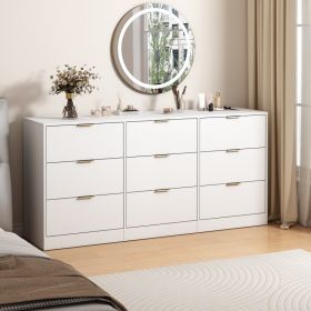 White 9 Drawer Dresser, 63 Large Deep Chest Of Drawers, Wooden Dresser Storage Cabinet With 9 Drawers For Bedroom, Long Dressers For Living Room, Hall