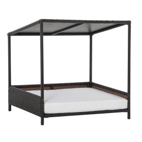 Wicker Dog House Raised Rattan Puppy Bed Cat Shelter for Indoor Outdoor Garden Patio Pet Sofa with Removable Cushion for Medium Sized Pet Brown