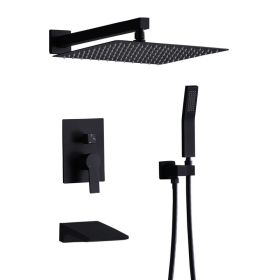 Black Shower System With Tub Spout, All Metal Tub Shower Faucet Set With 12  Rain Shower Head And Handheld Spray Combo, Wall Mounted Tub Shower System